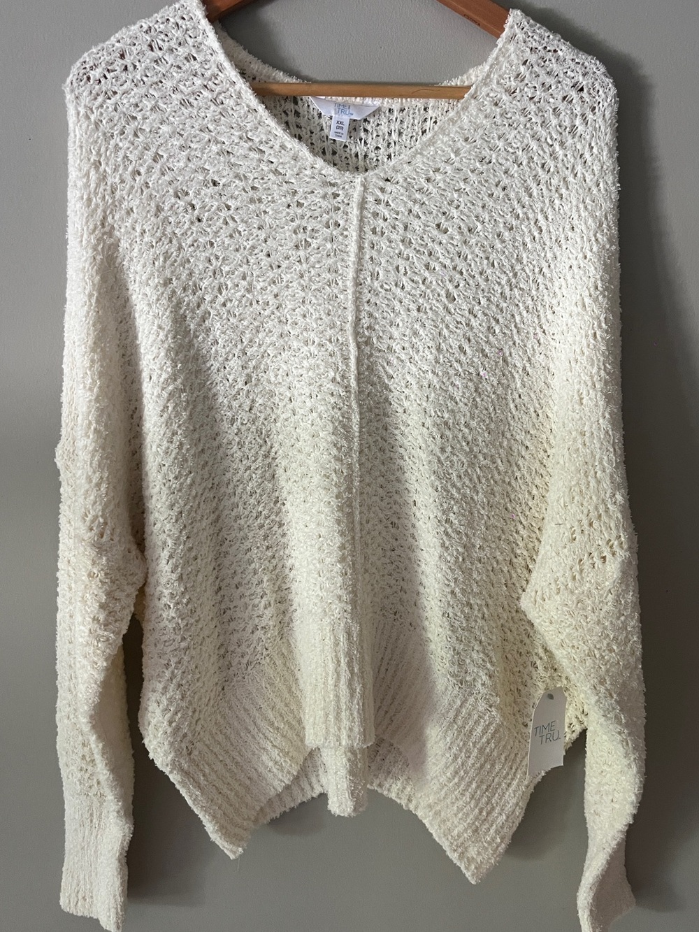 Time and Tru Cream Open-Knit Scoop Neck Sweater